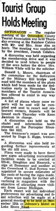 Superior Shores Resort (Johnsons Motel & Resort) - Oct 1959 Article